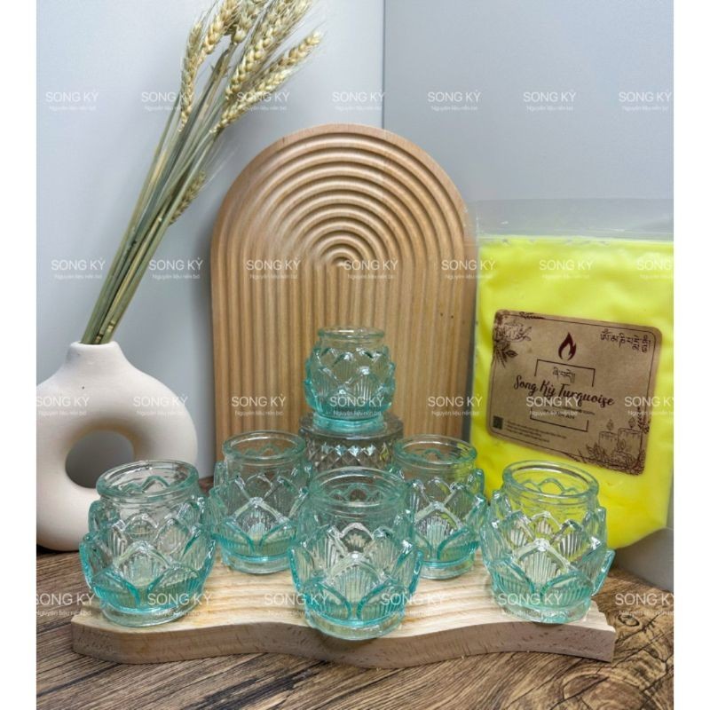 Ly Nến Bơ - Ly Đài Sen Ly Làm Nến Đài Sen Dâng Phật, Hộp 6 Cái Chất Liệu Thuỷ Tinh Trong Suốt