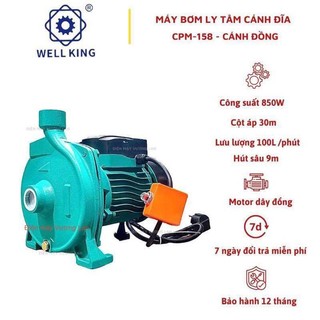 Máy bơm nước ly tâm, bơm đĩa 850w cánh đồng well king cpm158 - bảo hành 1 năm