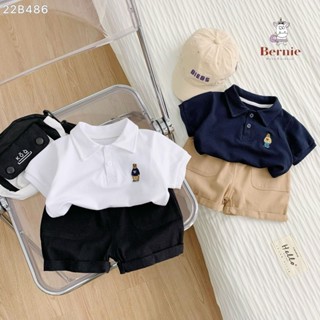 Bộ quần áo Polo cộc tay thêu gấu cho bé trai basic áo thun cộc tay polo kèm quần short BERNIE 22B486