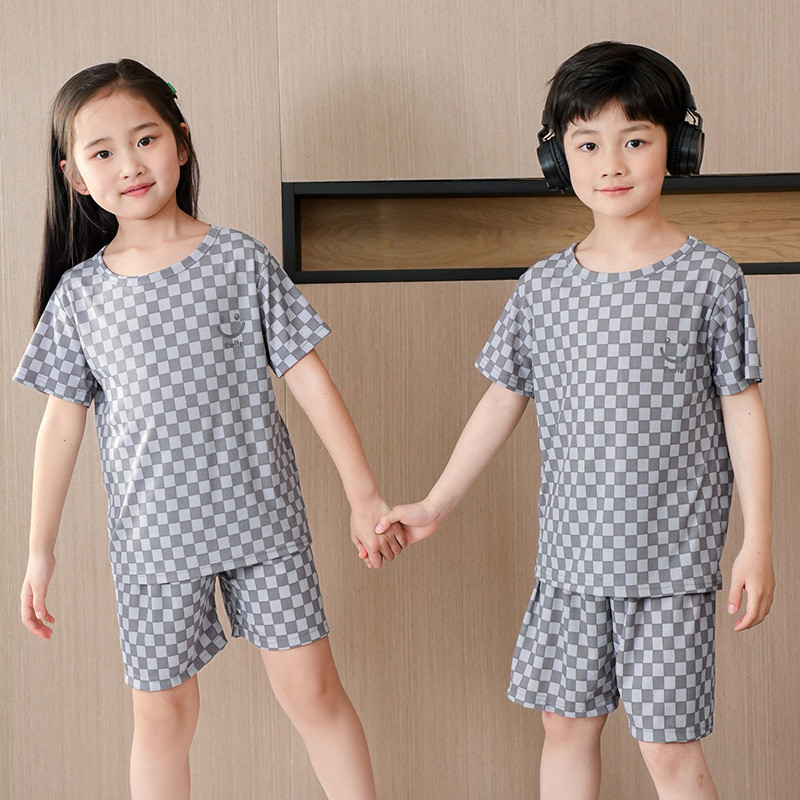 Trẻ Em Bộ Đồ Ngủ Trẻ Em Bé Trai Mùa Hè Mỏng Băng Lụa Tay Ngắn Loungewear Bé Trai Trung Lớn Trẻ Em Bé Gái Mùa Hè Loun