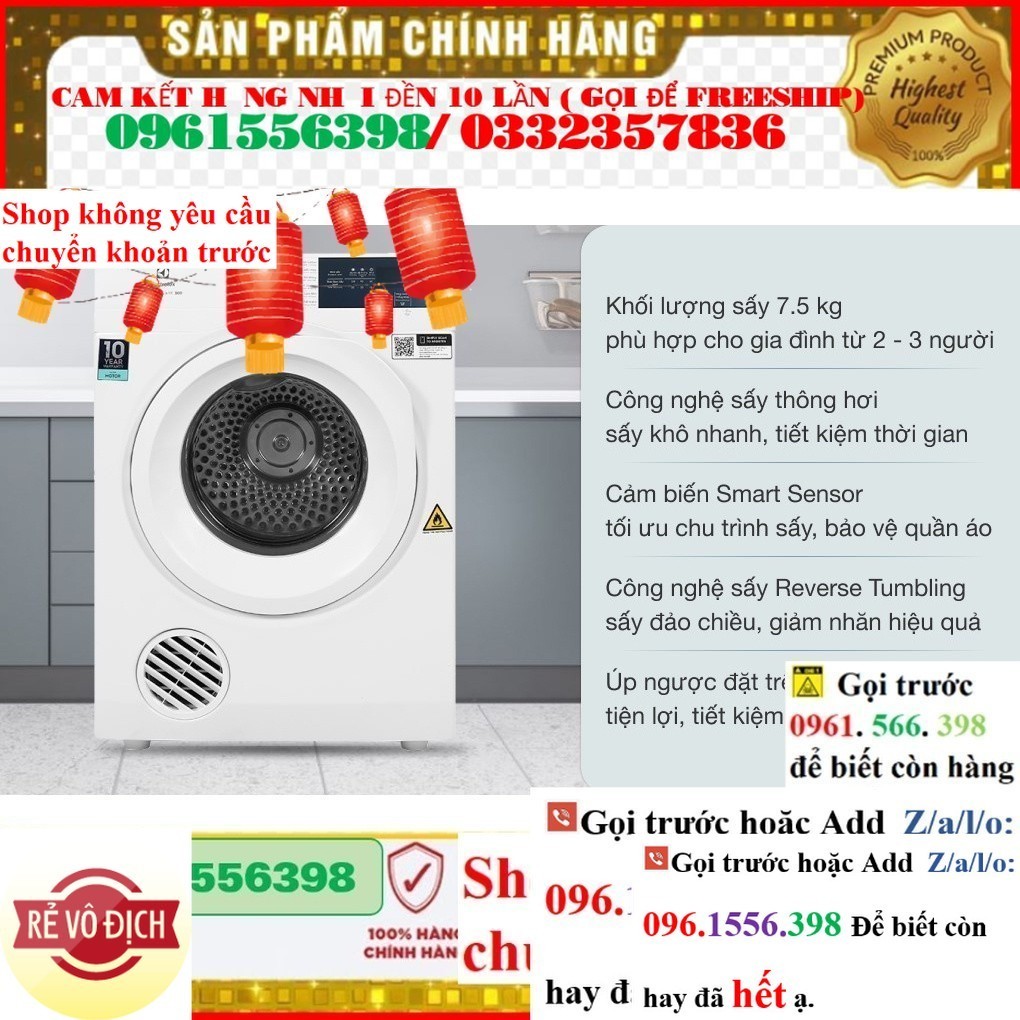 MÁY SẤY ELEC EDV754H3WB (7.5KG) . -bona prezo