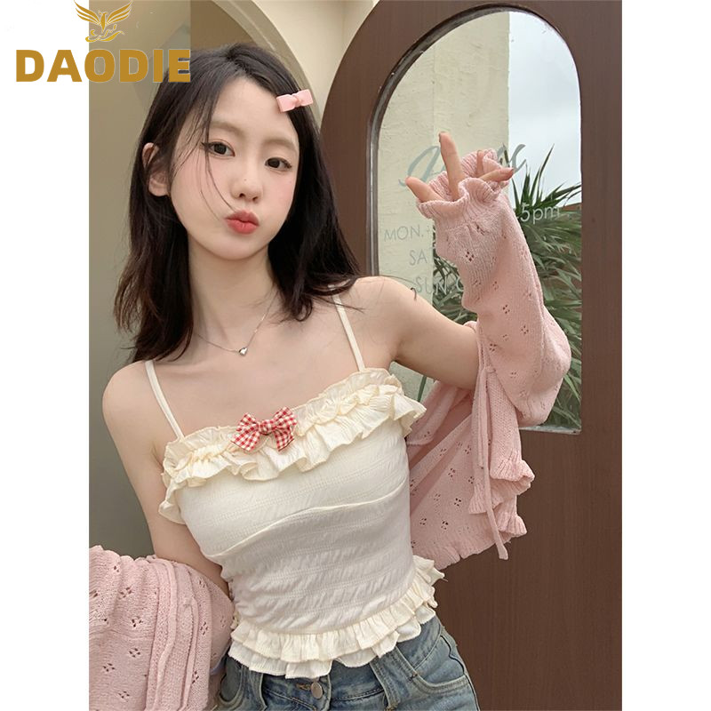DAODIE áo croptop Áo 2 dây áo ba lỗ Thời trang hàn quốc chic tráng lệ Phong cách cổ điển WBX24301UB 10Z240304