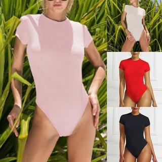 Bibrejoie| Bộ đồ liền thân nữ thông tay ngắn màu trơn cao cấp Leotard cơ bản