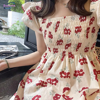 Phong cách cổ điển kiểu Pháp nhẹ nhàng tay bay nhỏ váy hoa nữ khí chất eo giảm béo cổ tích ngọt ngào váy dài