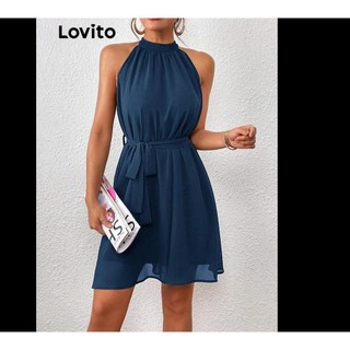 Đầm Lovito màu trơn có thắt lưng phong cách thường ngày dành cho nữ LSE01078