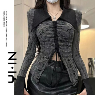 Top Nữ Đáy Áo Sơ Mi Eo Eo Ôm Gợi Cảm Retro Xếp Ly Khâu Tay Dài Mùa Xuân