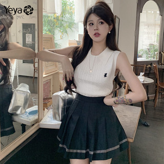 Áo vest dệt kim cổ polo nữ YEYA màu tương phản thêu giảm béo áo thun đa năng