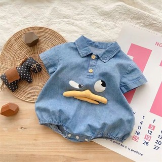 Quần áo trẻ em mùa hè denim cotton jumpsuit pro skin 100 phù hợp thời trang mát mẻ dễ thương tay áo ngắn bé mỏng jumpsuit