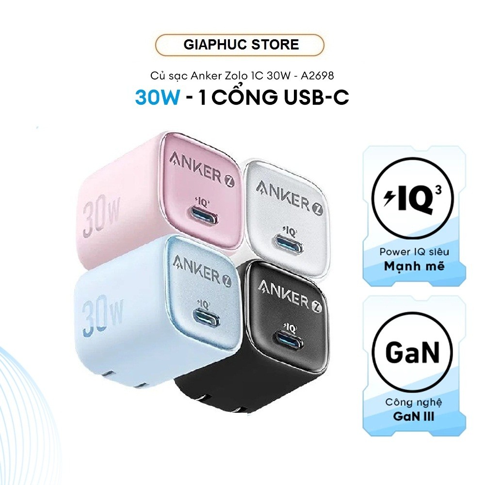 Adapter Sạc Nhanh Type C IQ3 GaN 30W Anker Zolo A2698 - Bảo hành chính hãng