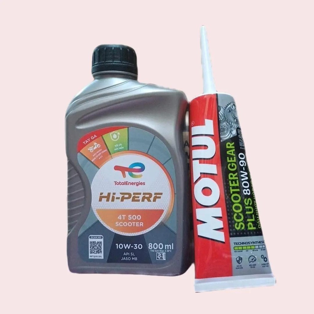 Combo Nhớt Xe Máy, Xe Tay Ga Honda 10W30 TOTAL Chai 0,8L và Lap Motul 120ml