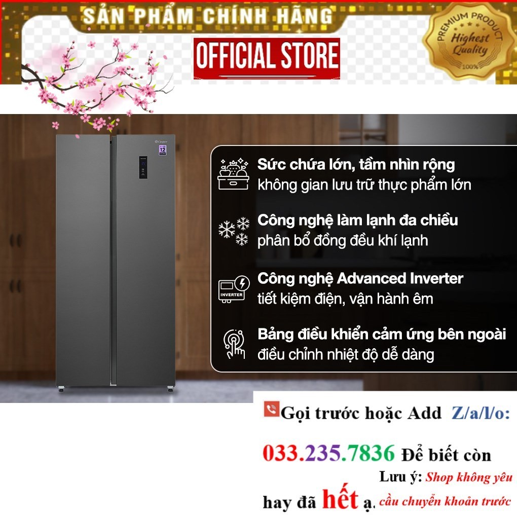 >Sale< Tủ lạnh Casper Inverter 458 lít Side By Side RS-460PG