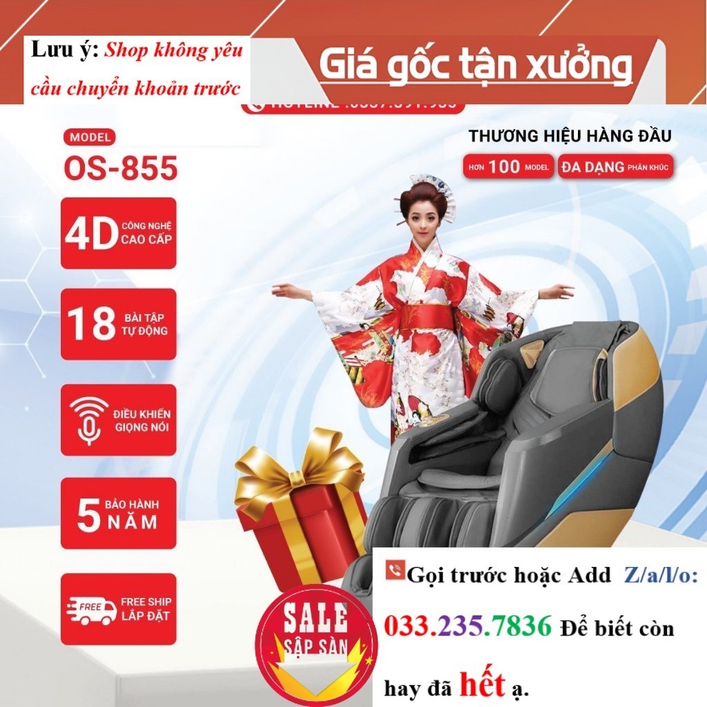 Ghế massage Okinawa OS 855, công nghệ massage 5D, bi con lăn di chuyển - <New>