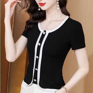 Thời Trang Mùa Hè Niche Áo Thun Nữ Tay Ngắn Phong Cách Mới Tính Khí Nẹp Nắp Bụng Ôm Hơn Nhìn Đáy Phù Hợp Với Áo Sơ Mi Nhỏ Nữ LJP5