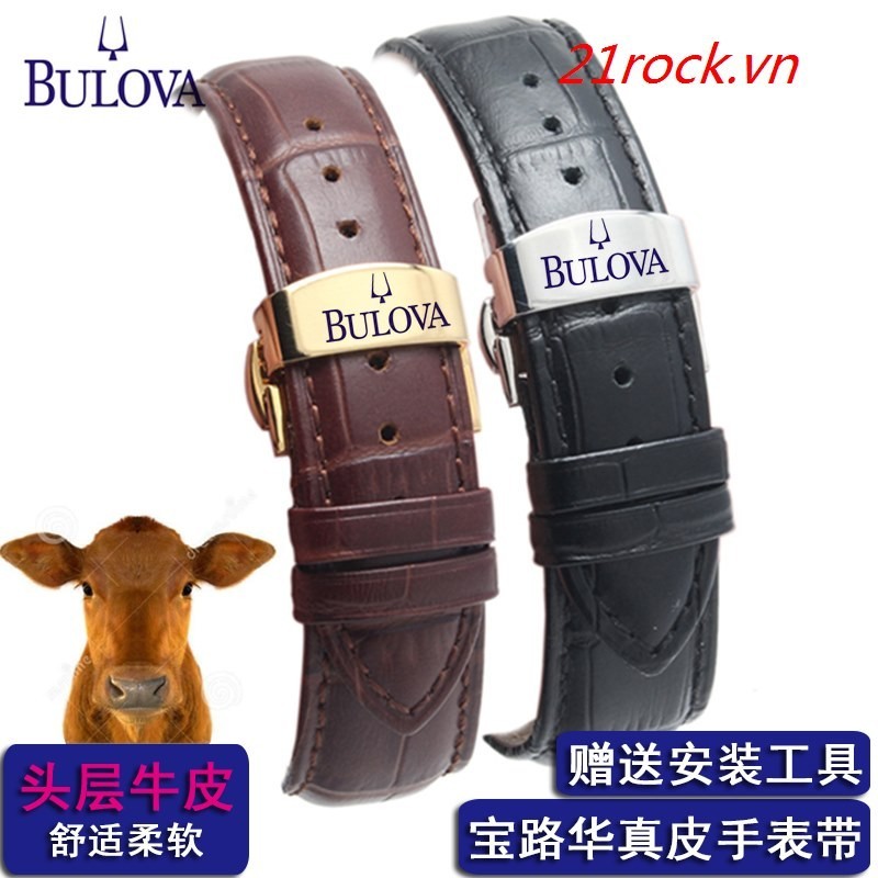 Bulova BULOVA Dây Đeo Đồng Hồ Bướm Khóa Da Thật Chính Hãng Dây Đeo Nam Nữ Phụ Kiện Đen Nâu 18 20 22m