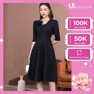 Đầm Xòe Tay Lỡ UK FASHION Thiết Kế Hoa Ngực Sang Trọng Chất Vải Nhập Hàn Cao Cấp Đứng Phom, Không Nhăn NKDV2211004