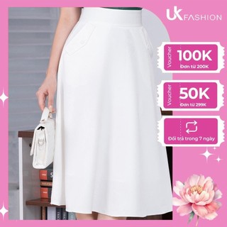 Chân Váy Xòe Công Sở UK Fashion Lưng Cao Tôn Dáng, Thiết Kế Phối Túi Chéo Thanh Lịch, Chất Liệu Co Giãn Nhẹ NKCV22030020