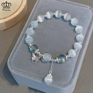 Hàn Quốc Opal Bướm Hạt Vòng Tay Cho Nữ Đơn Giản Co Giãn Nơ Chuông Bạc Mặt Dây Chuyền Vòng Tay Phụ Kiện Trang Sức