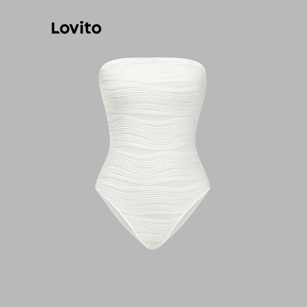 Lovito Bộ đồ liền thân có vai lạnh trơn đơn giản cho nữ L80ED182