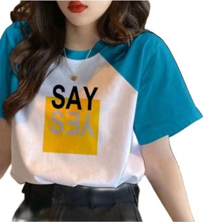 Áo thun nữ phối tay in chữ SAY YES kiểu dáng thời trang vải cotton thoáng mái mềm mại co giản giá rẽ hàng đẹp