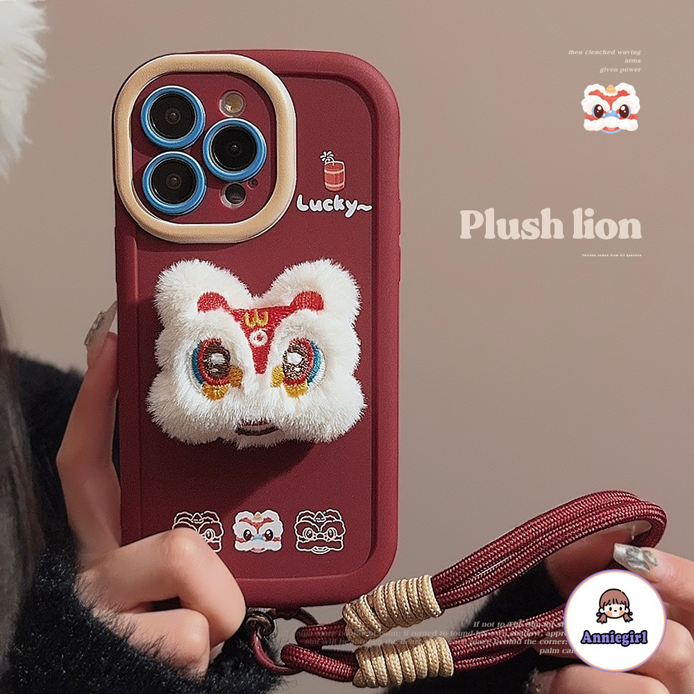 Ốp Điện Thoại Silicon Mềm Hình Sư Tử Nhảy Múa 3D Có Dây Đeo Nylon Cho Iphone 11 15 14 Pro Max 12 13 Promax XR XS Max 7Plus 8Plus SE