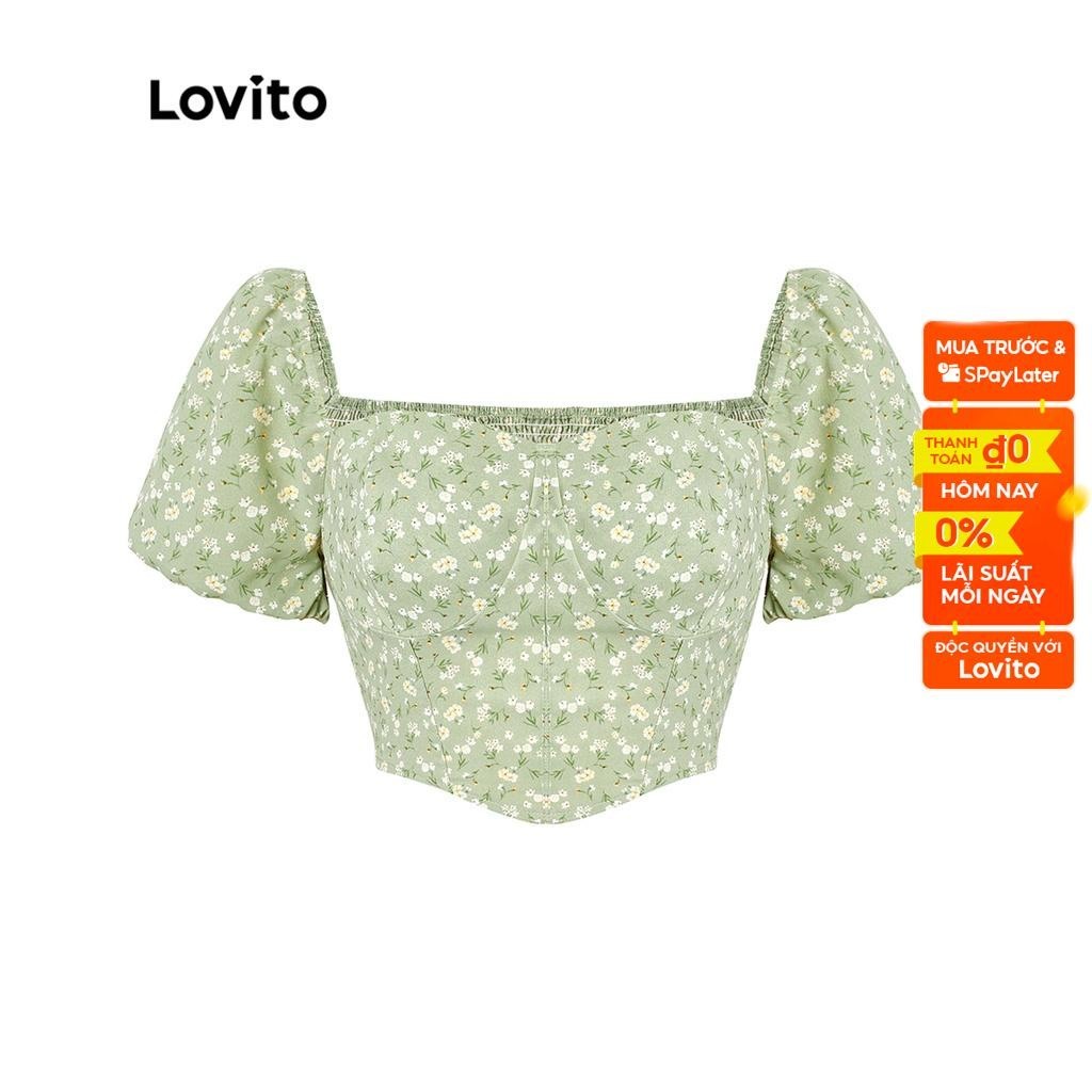 Áo quây có đệm hoa dễ thương Lovito cho nữ L45AD016 (Xanh lá cây)