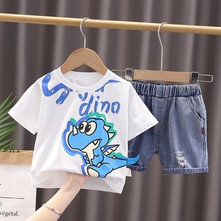 10-28kg Set áo khủng long mix quần bò đùi cho bé trai, set bộ đi chơi cho bé trai, bộ khủng long cho bé trai