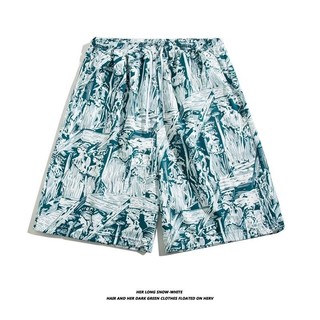Quần short lướt sóng đi biển nam in hình mùa hè màu xanh lá cây M-3XL