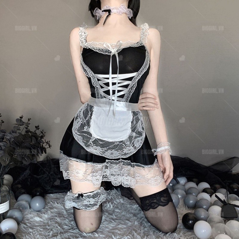 Đồ Ngủ Sexy Cosplay Cô Hầu Gái Bigsize Set Váy Ngủ Sexy 2 dây Ren dễ thương Cosplay Maid Phong Cách Anime lolita Cute Nhật Bản Gợi Cảm quyến rũ Kèm Chip