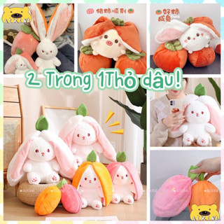 ✌Gấu Bông con thỏ Cosplay 2 Màu - Bunny Bông Cao Cấp Gấu Bông Thú Nhồi Bông Hình Thỏ dâu Và Cà Rốt Sáng Tạo Cho Bé