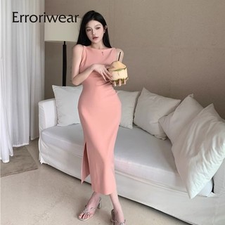 Erroriwear Nữ Cổ Chữ V 2024 Mới Slim Fit Eo Cinching Suspender Bọc Hông Váy Dài