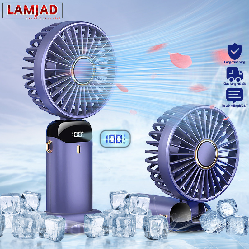 Quạt Cầm Tay Mini LAMJAD Gấp Gọn Sạc Tích Điện 5 Cấp Độ Gió  Tích Điện Đèn Led Hiển Thị % Pin Xoay 90 Độ | BigBuy360 - bigbuy360.vn