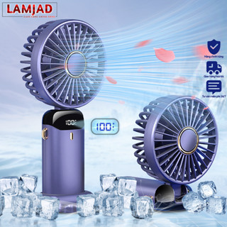 Quạt Cầm Tay Mini LAMJAD Gấp Gọn Sạc Tích Điện 5 Cấp Độ Gió  Tích Điện Đèn Led Hiển Thị % Pin Xoay 90 Độ