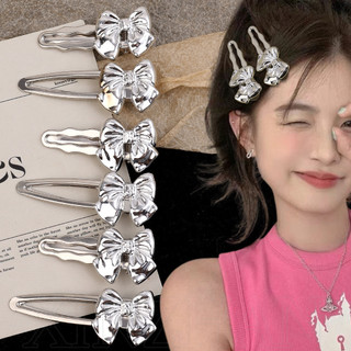  Kẹp Tóc Kim Loại Bạc Nữ - Kẹp Mỏ Vịt Nơ Nữ - Thời Trang Hàn Quốc Ngọt Ngào Dễ Thương - Girls Y2k Side Bangs Barrette - Phụ Kiện Tóc Phổ Biến 