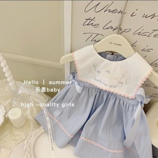 Váy cho bé gái công chúa chất cotton cột nơ đáng yêu thời trang mùa hè 2025 phong cách thủy thủ hàng quảng châu