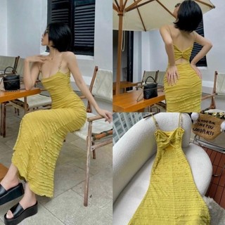 Đầm váy xốp dài ôm body hai/2 dây hở xoắn lưng thời trang nữ sang trọng sexy đi tiệc party sinh nhật đi biển du lịch