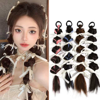 Tóc Giả Bím Ruy Băng Nơ Dây Buộc Tóc Thời Trang Tự Nhiên Đôi Đuôi Ngựa Tóc Giả Vòng Nữ Phụ Kiện Tóc CHLINS