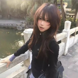 Có thể được chia ngẫu nhiên Tóc giả đuôi sói Đầu cá màu nâu mát mẻ Lớp đuôi mở rộng Hai chiều Kiểu tóc Unisex Mũ đội đầu #JF0219#