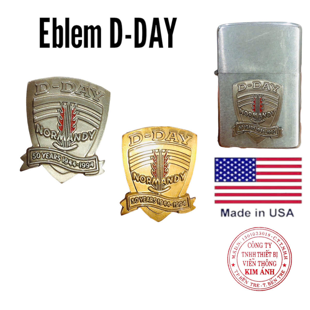 Eblem dán trang trí Zippo chủ đề D-DAY, chất liệu hợp kim, hàng chuẩn zin Mỹ