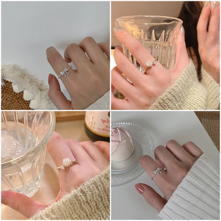 Nhẫn Hở Hình Nơ Đính Kim Cương Hồng Có Thể Điều Chỉnh Kích Cỡ