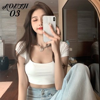 Mùa hè phong cách Hàn Quốc Áo thun ngắn tay cổ chữ U mới dành cho nữ