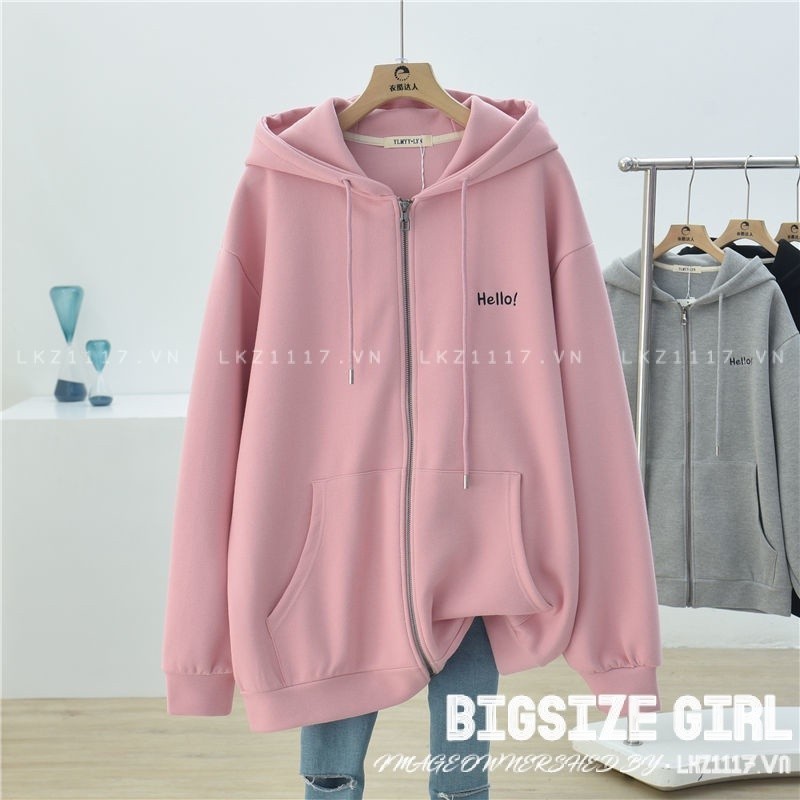 Áo nỉ hoodie khoác Bigsize Áo cardigan nữ dáng suông tay dài thiết kế khoá kéo mùa thu Phong cách Hàn Quốc Thời Trang cá tính xinh đẹp cho người mập béo nữ