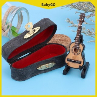 Babygo đàn guitar gỗ mini 1:12 với mô hình hộp da phụ kiện phỏng cho nhà búp bê