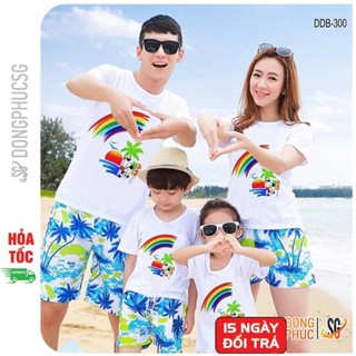 Đồ đi biển gia đình nguyên set gồm áo thun và quần hoạ tiết nổi bật cho hội nhóm cặp đôi DDB300T08