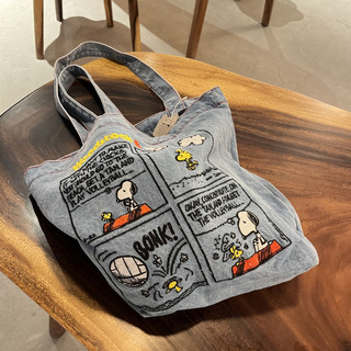 Nhật Bản Dễ Thương Thêu Snoopy Túi Đeo Vai Retro Tất Cả Trận Đấu Túi Denim Dung Tích Lớn Túi Tote Di Động Đi Lại Túi Haobing boutiqu