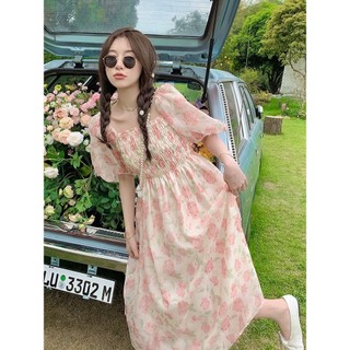 Oeggeo Váy mùa hè mới dành cho nữ váy dài vừa phải của học sinh với hoa vỡ