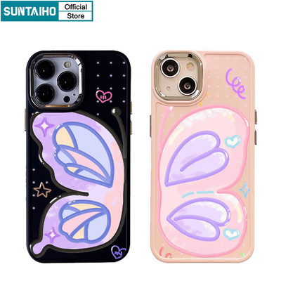 Suntaiho Thời Trang Độc Đáo Sáng Tạo Cặp Đôi Họa Tiết Bướm Cho Iphone 15 14 12 13 11 Pro Max IP 7 8 Plus Iphon X Xs XR Xs Max Silicon Softcase Cao Cấp Chống Sốc Ốp điện thoại