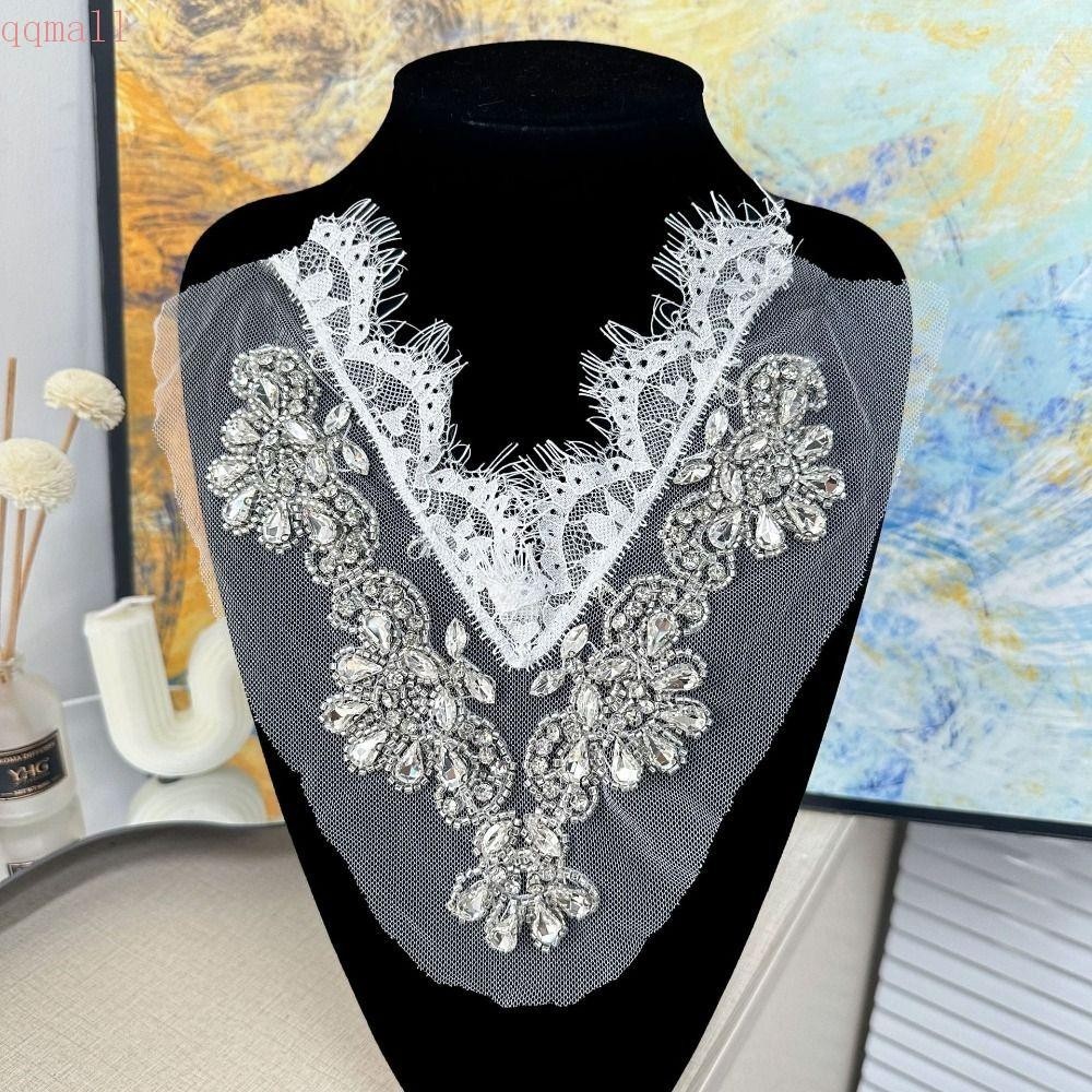 Qqmall Cổ Ren, Đính Hạt Cổ Chữ V Ren, Kim Cương Giả Thanh Lịch DIY Thủ Công Đường Cổ May