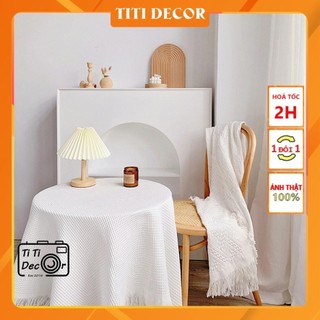Khăn Trải Bàn Ren Trắng TiTi Decor Phong Cách Decor Bắc Âu Trải Bàn Vuông, Tròn, Chữ Nhật