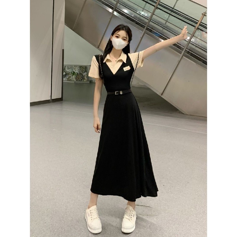 Váy body dáng dài váy basic hàn quốc váy sang chảnh đầm maxi bigsize Ve Áo Tính Khí Váy Ngắn Tay Nữ Preppy Phong Cách Váy Mùa Hè | BigBuy360 - bigbuy360.vn