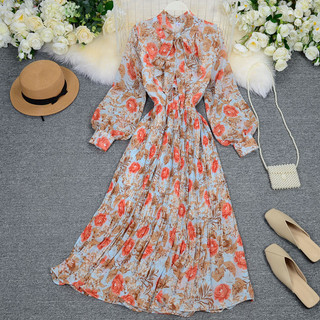 Phong Cách Ngày Lễ Đầm Nơ Cổ Chữ v Tay Đèn Lồng Rời Ôm Hơn Nhìn Xếp Ly Váy Viền Cổ Tích Váy